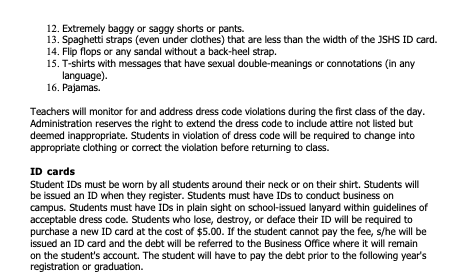 Dress Code Cont'd